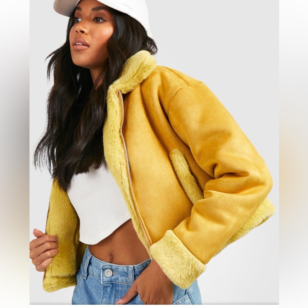 Suede aviator jacket with fur